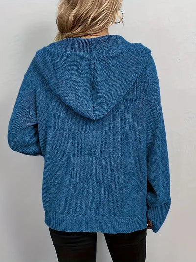 Suthida - Elegant Long Sleeve Hooded Sweater With Button