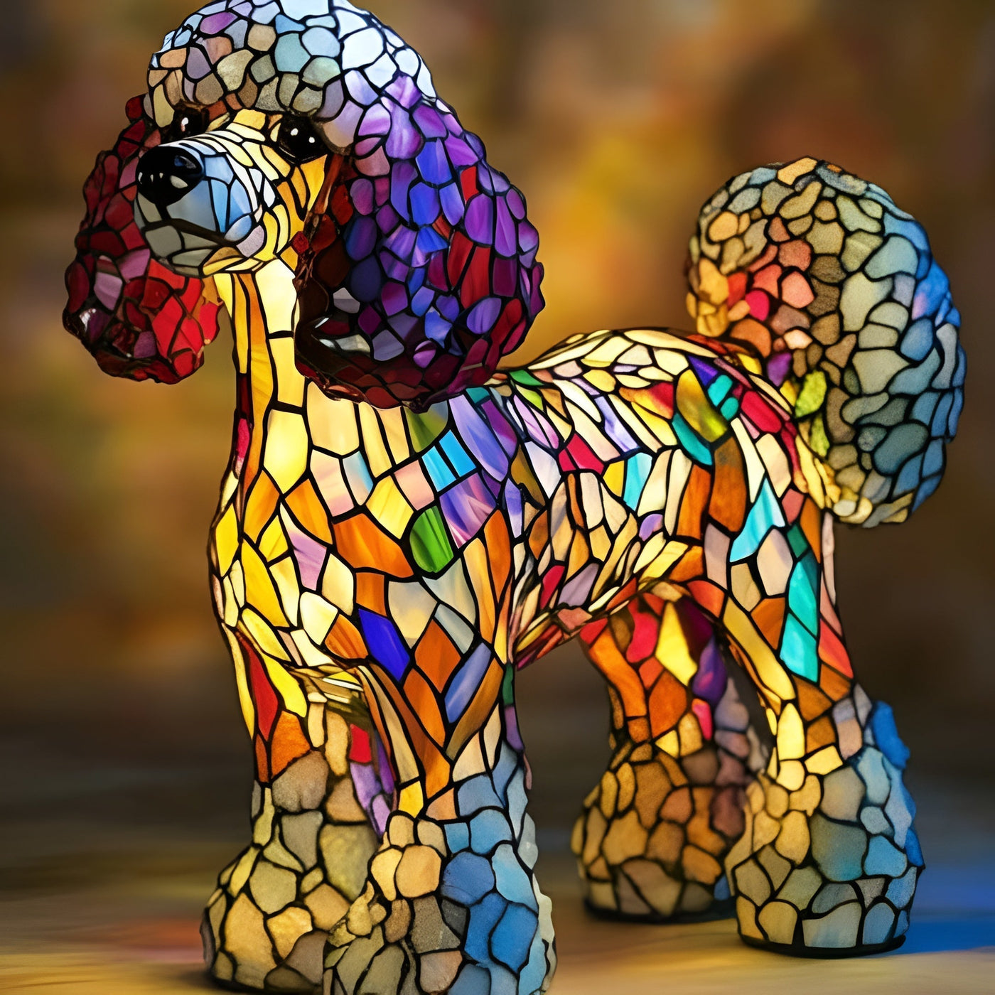 Luna – Dog-Shaped Stained Glass Table Lamp Colourful