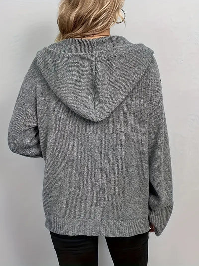 Suthida - Elegant Long Sleeve Hooded Sweater With Button