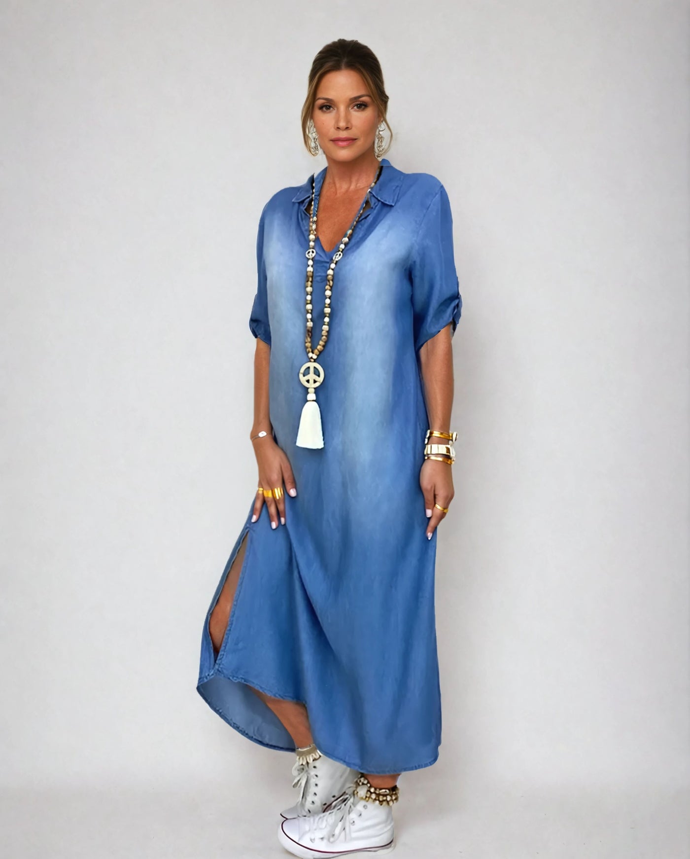LEA|Long Denim-Style Dress