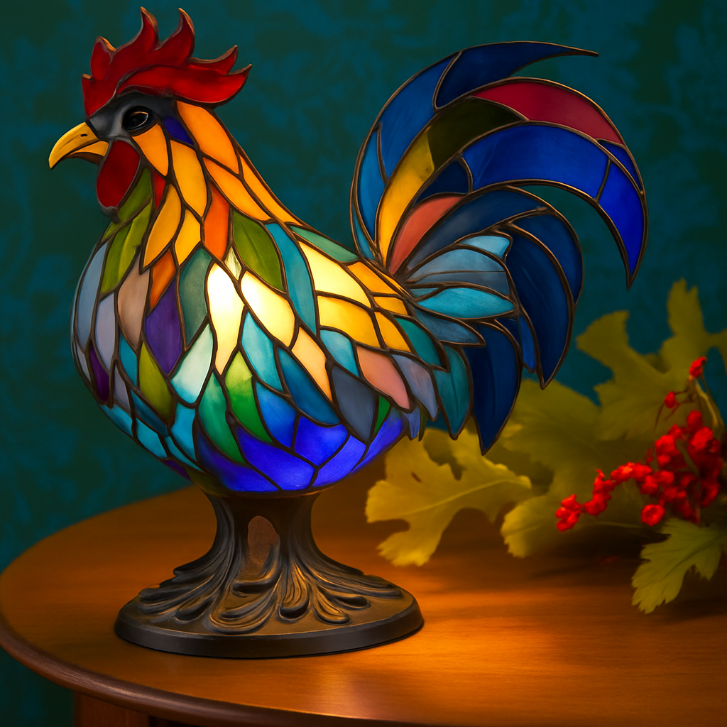 Max – Rooster Stained Glass Table Lamp Colourful