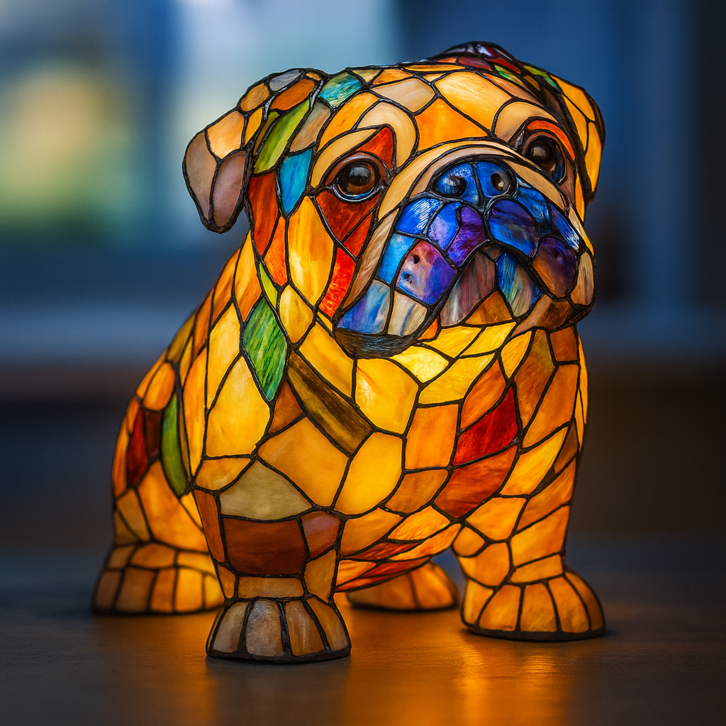 Reksio – Stained Glass Dog Table Lamp Colourful Soft Light