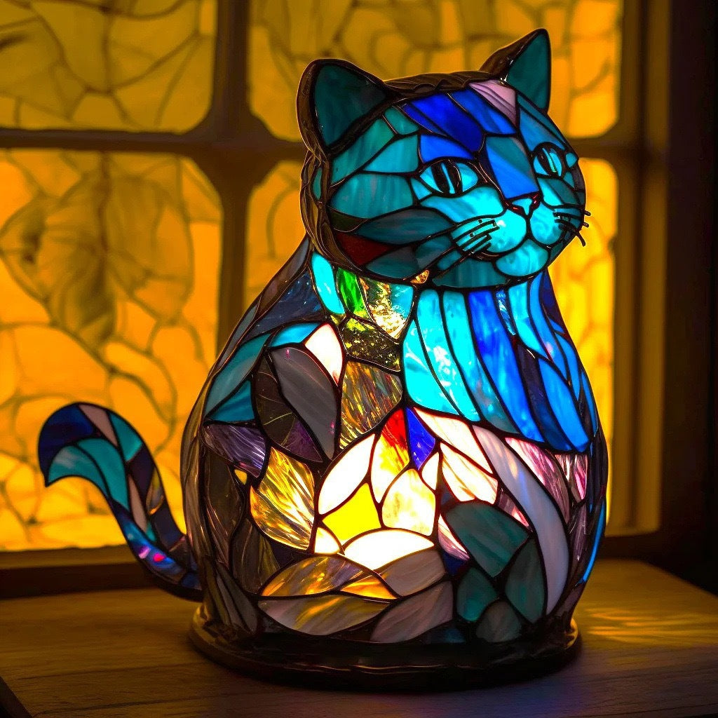 Azor – Cat-Shaped Stained Glass Lamp Colourful Table Light