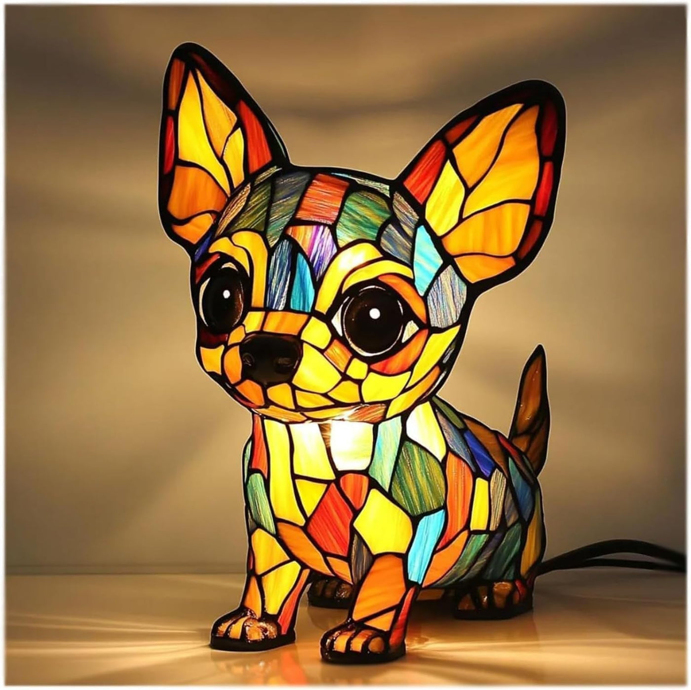 Tosia – Stained Glass Dog Table Lamp Colourful LED