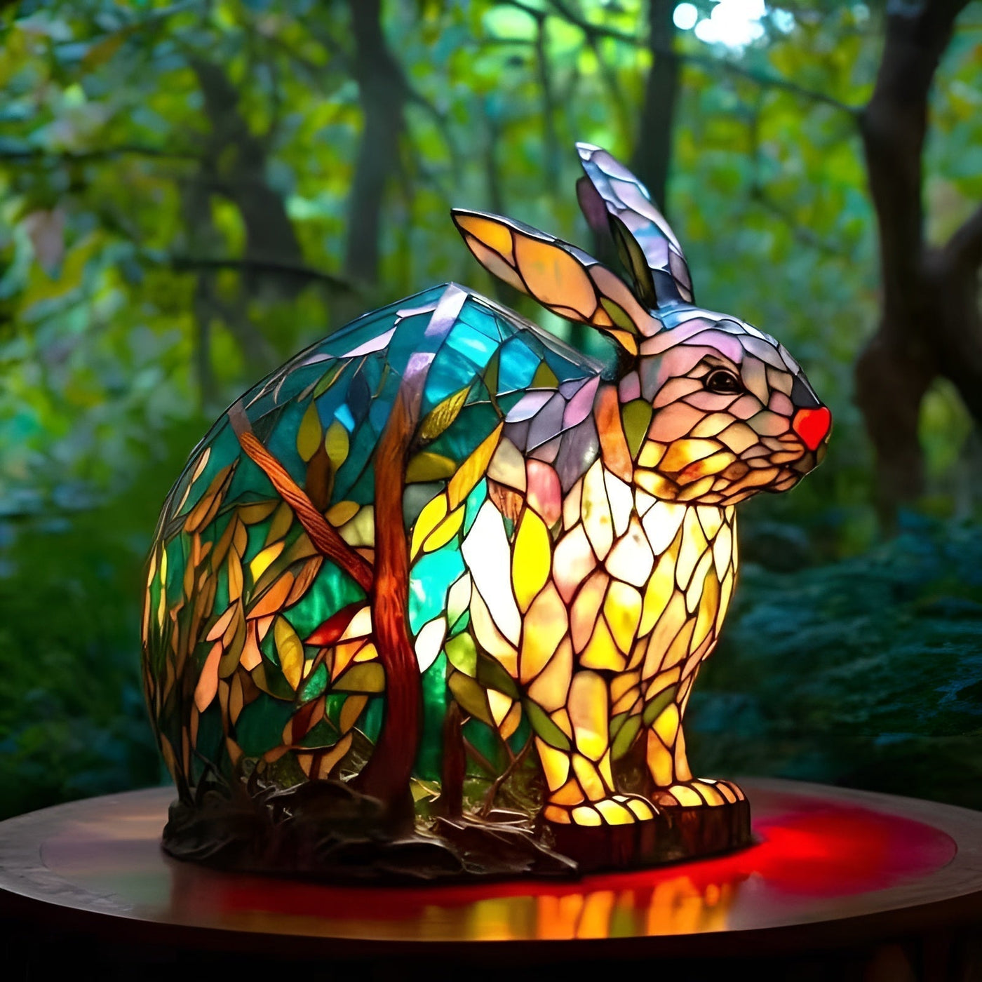 Reksio – Rabbit Stained Glass Table Lamp Colourful LED