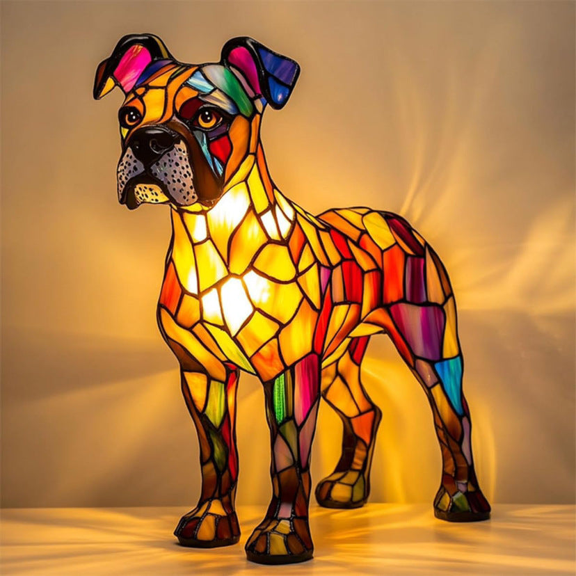 Max – Stained Glass Dog Table Lamp Colourful LED