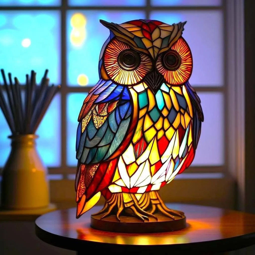 Orion - Magic Owl Lamp with Stained Glass