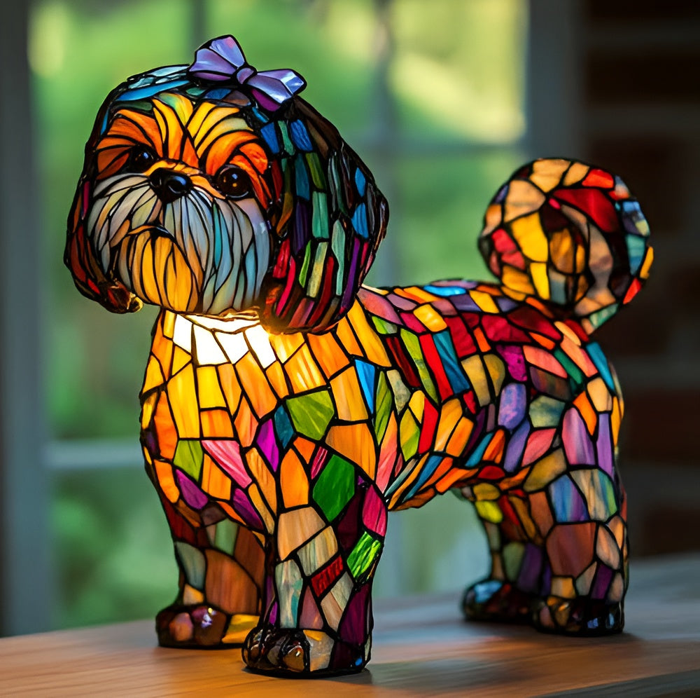 Kajtek – Stained Glass Dog Table Lamp Colourful Glass Light