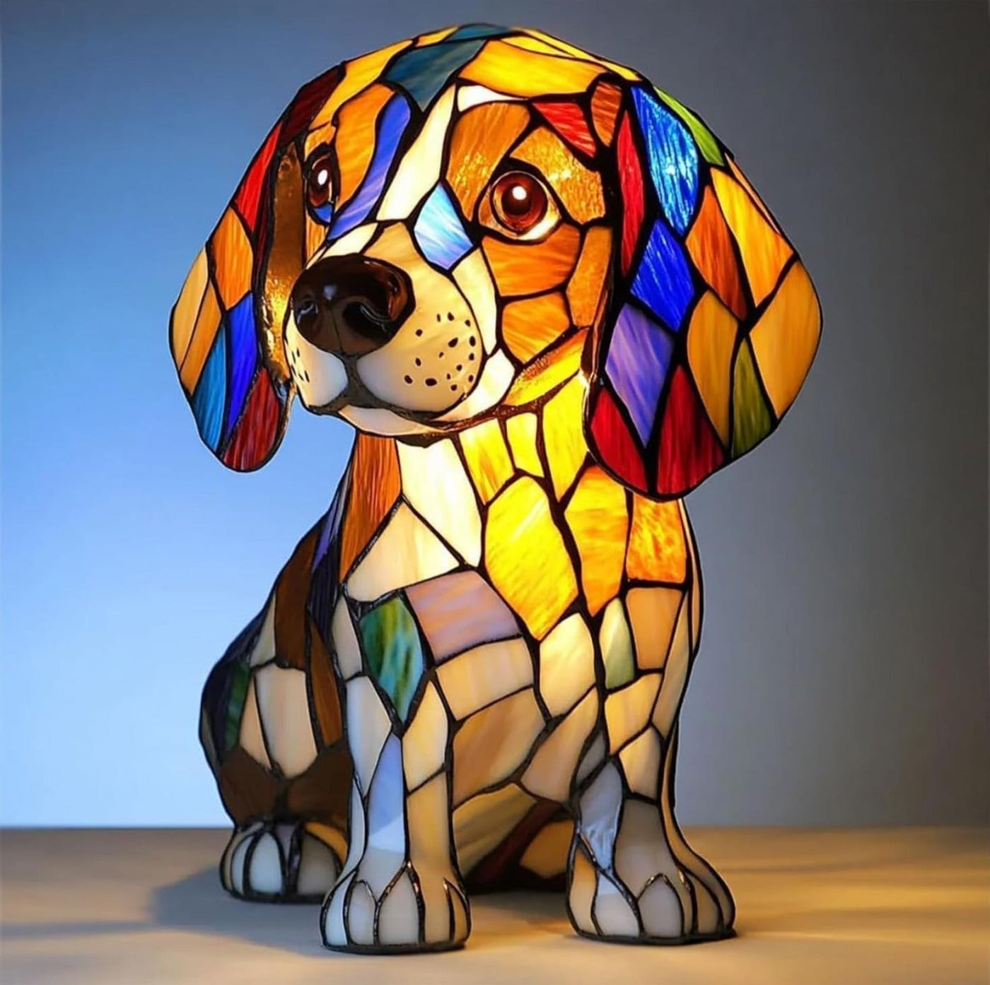 Drops – Stained Glass Dog Table Lamp Colourful Decorative