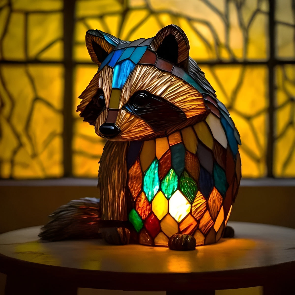 Gustlik – Stained Glass Table Lamp Raccoon Design