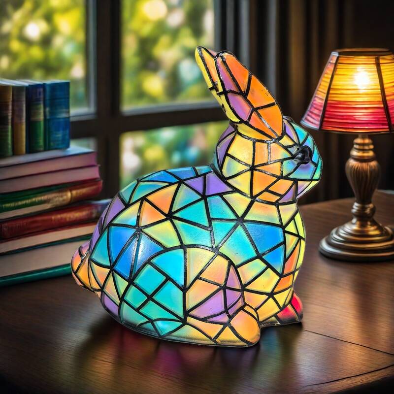 Kropka – Rabbit Stained Glass Table Lamp Colourful Decorative
