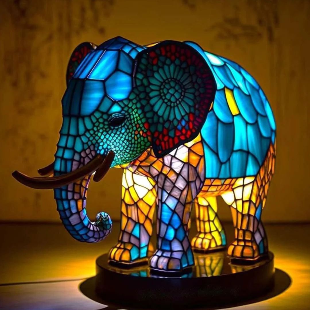 Filip – Elephant Stained Glass Table Lamp Colourful