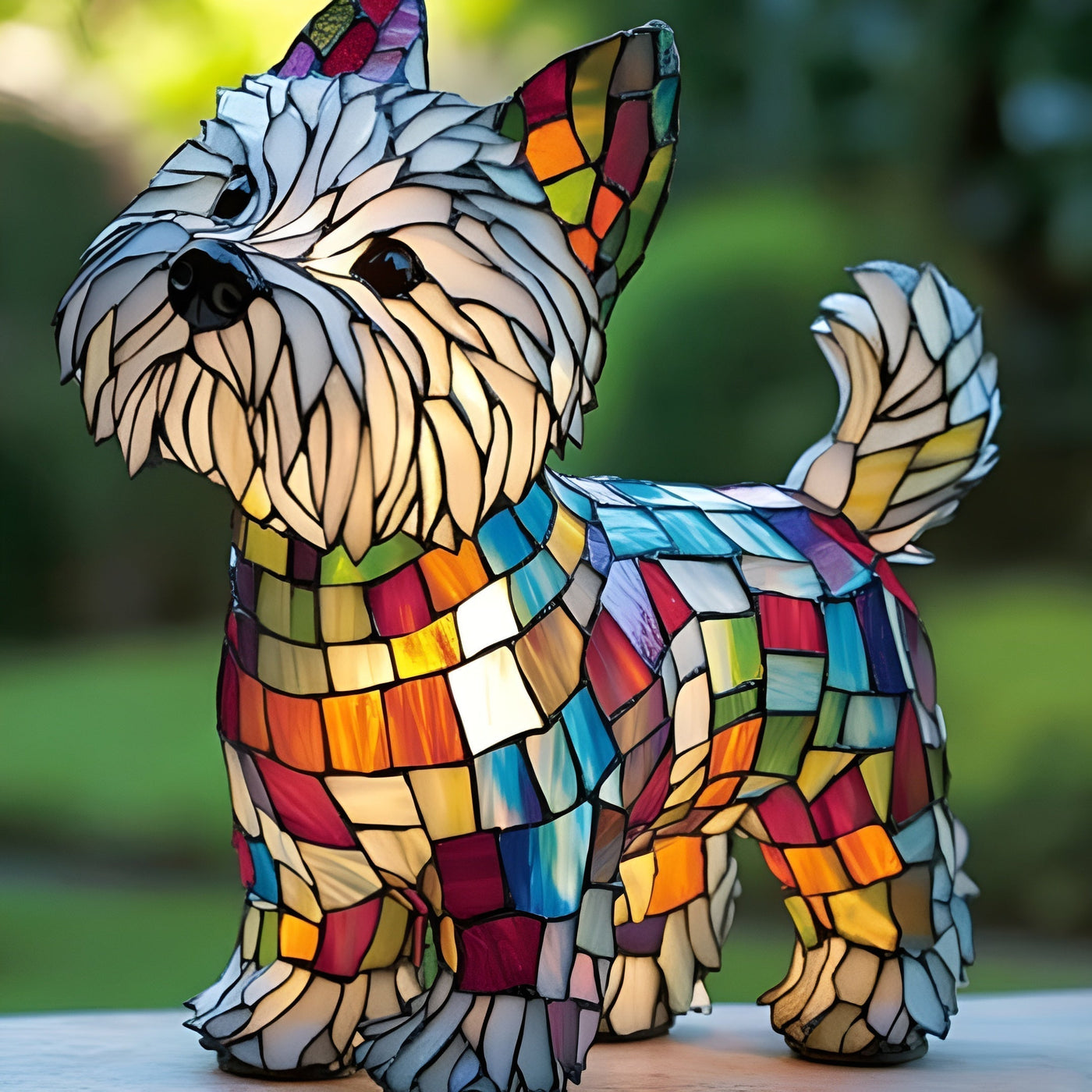 Azor – Stained Glass Dog Table Lamp Colourful Soft Light