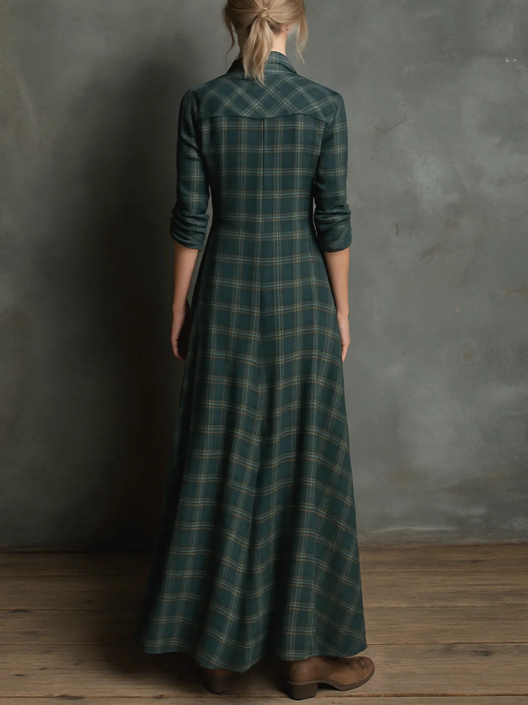 Soraya | Long green checked dress