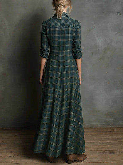 Soraya | Long green checked dress