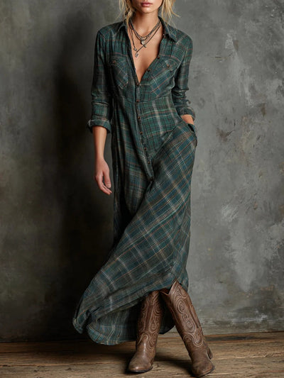 Soraya | Long green checked dress