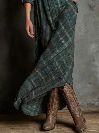 Soraya | Long green checked dress