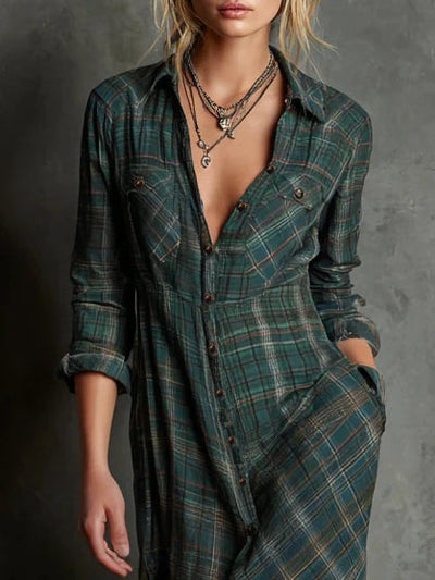 Soraya | Long green checked dress